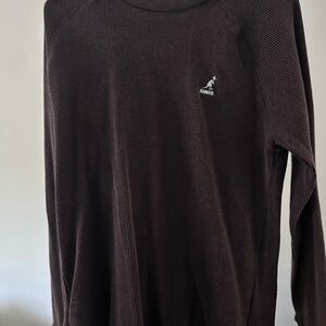Kangol Men's Long Sleeve Textured Crew Neck Shirt - Chocolate Brown